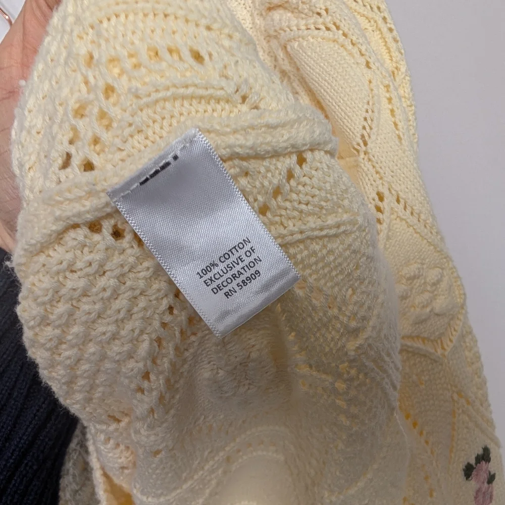 CHELSEA & VIOLET Pointelle Knit Floral Embroidered Button Front Cardigan Sweater - Picture 9 of 12